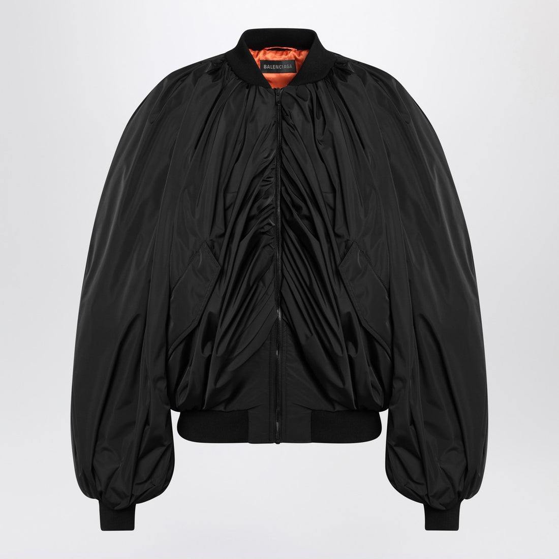 Balenciaga Draped Technical Micro-Faille Black Bomber Jacket Black