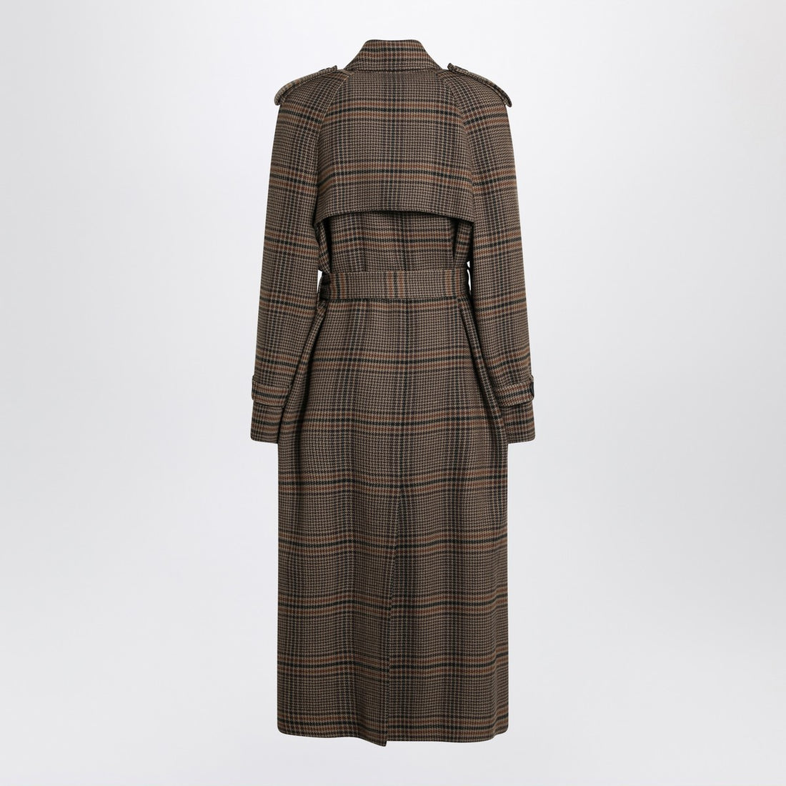 Saint Laurent Double-Breasted Prince of Wales Wool Coat Brown