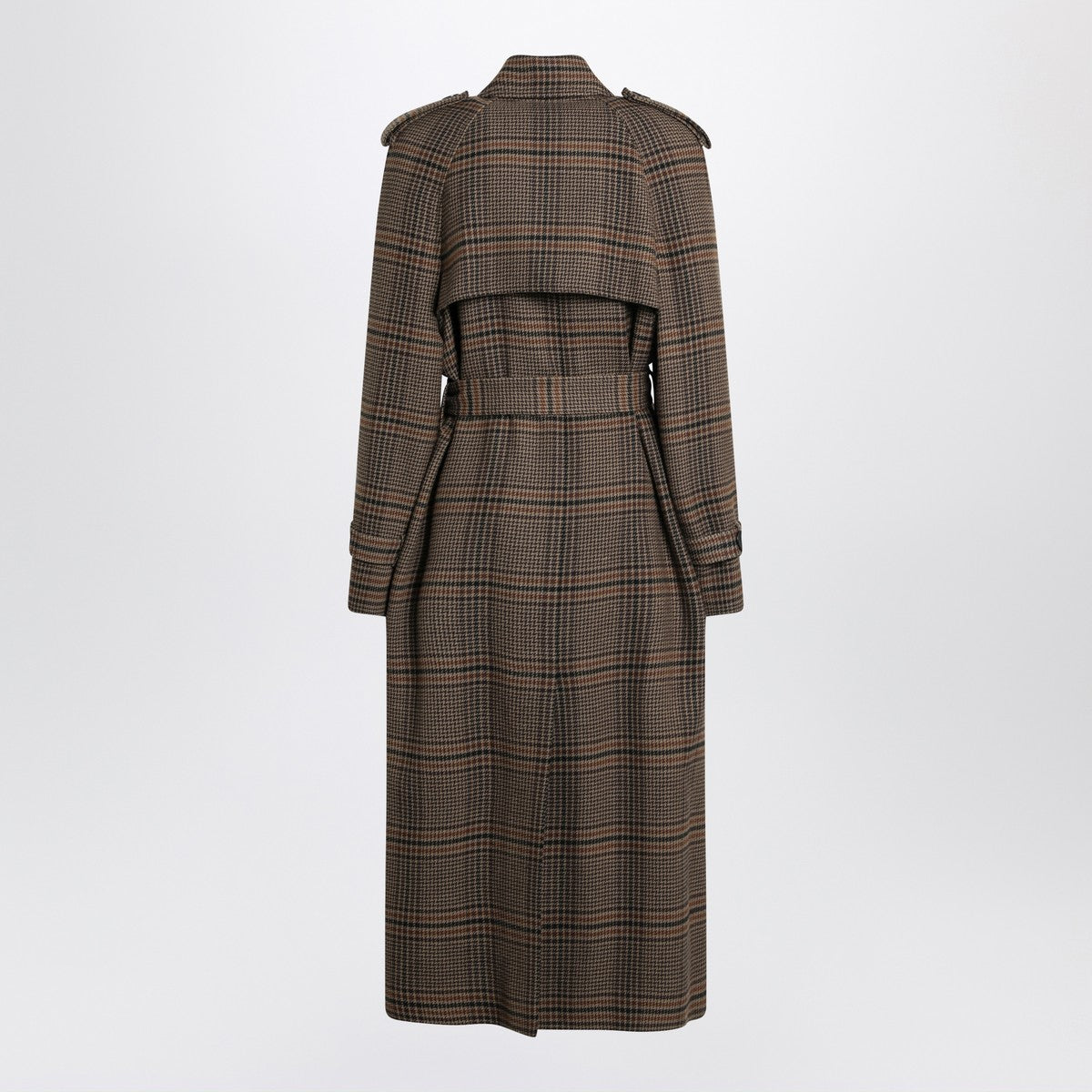 Saint Laurent Double-Breasted Prince of Wales Wool Coat Brown