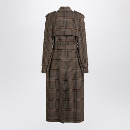 Saint Laurent Double-Breasted Prince of Wales Wool Coat Brown