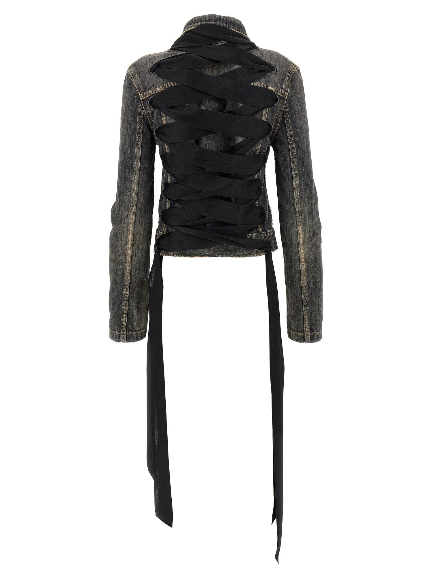 Balenciaga Lace Up Denim Jacket Gray