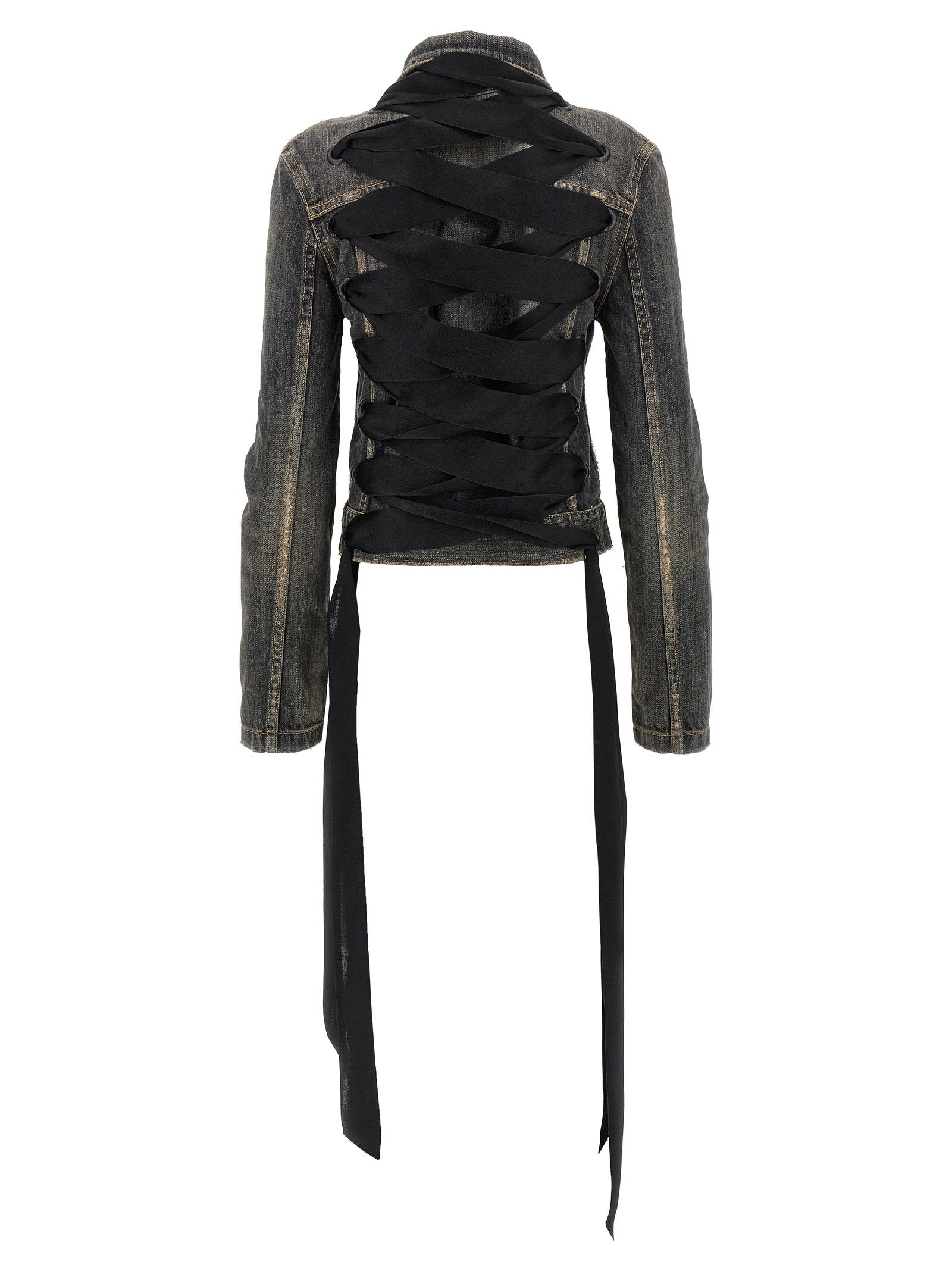 Balenciaga Lace Up Denim Jacket Gray