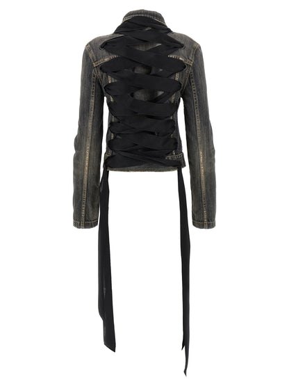 Balenciaga Lace Up Denim Jacket Gray