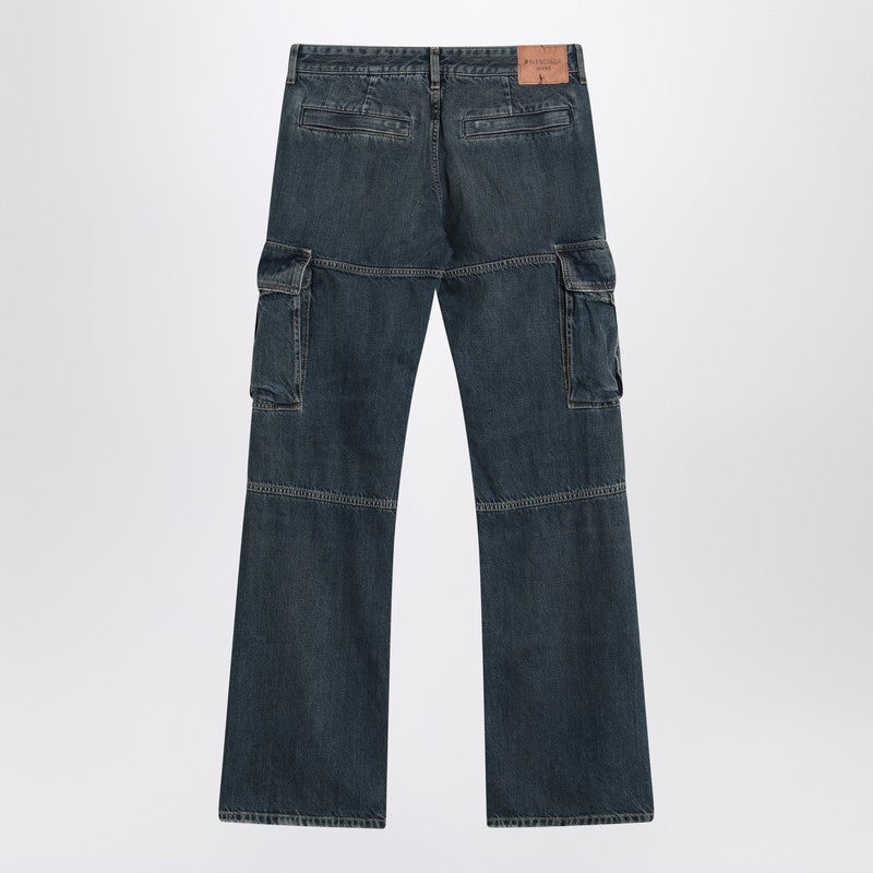 Balenciaga Blue Wide-Leg Cargo Regular Jeans with Faded Finish Blue