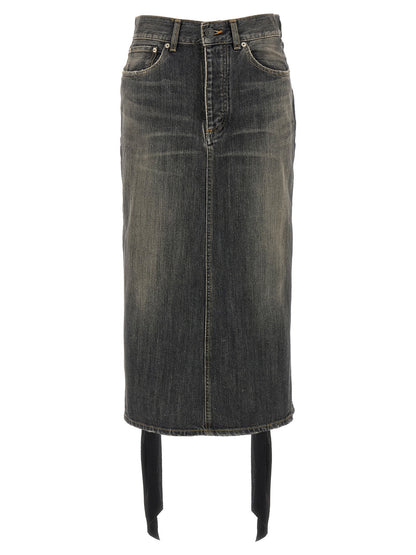 Balenciaga Lace Up Denim Skirt Gray