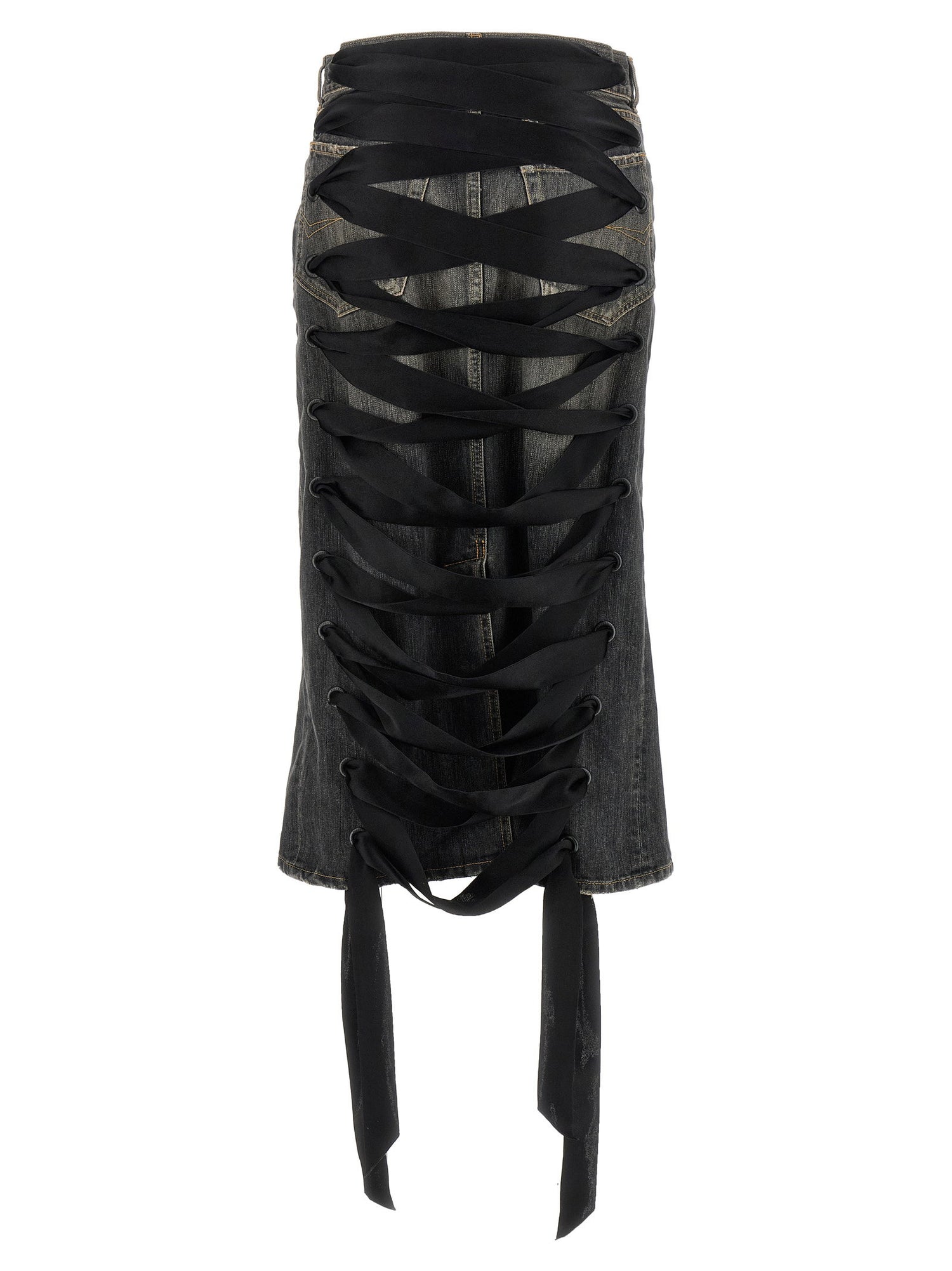 Balenciaga Lace Up Denim Skirt Gray