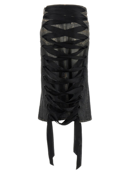 Balenciaga Lace Up Denim Skirt Gray