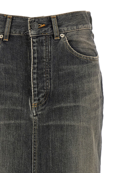 Balenciaga Lace Up Denim Skirt Gray