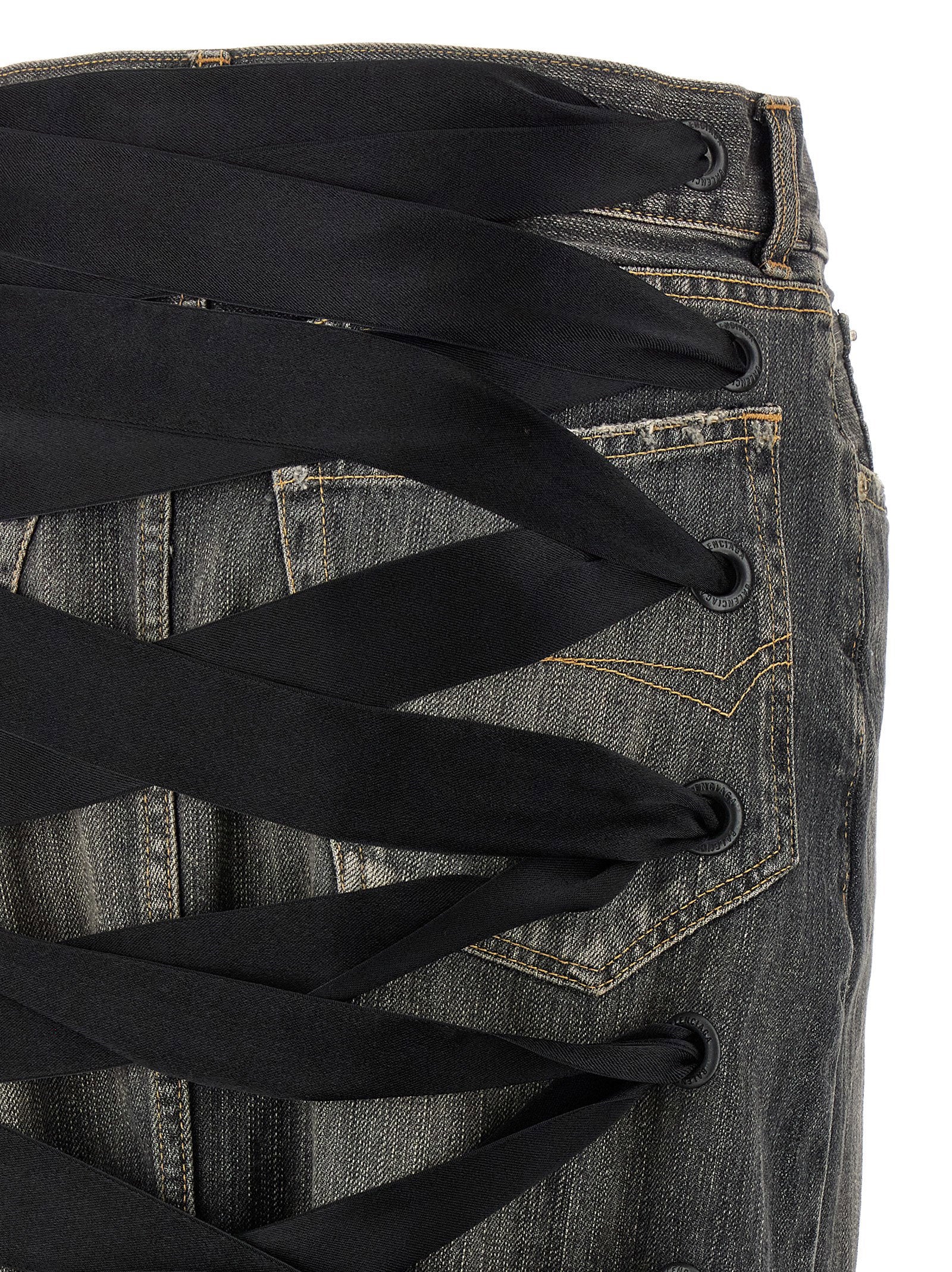 Balenciaga Lace Up Denim Skirt Gray