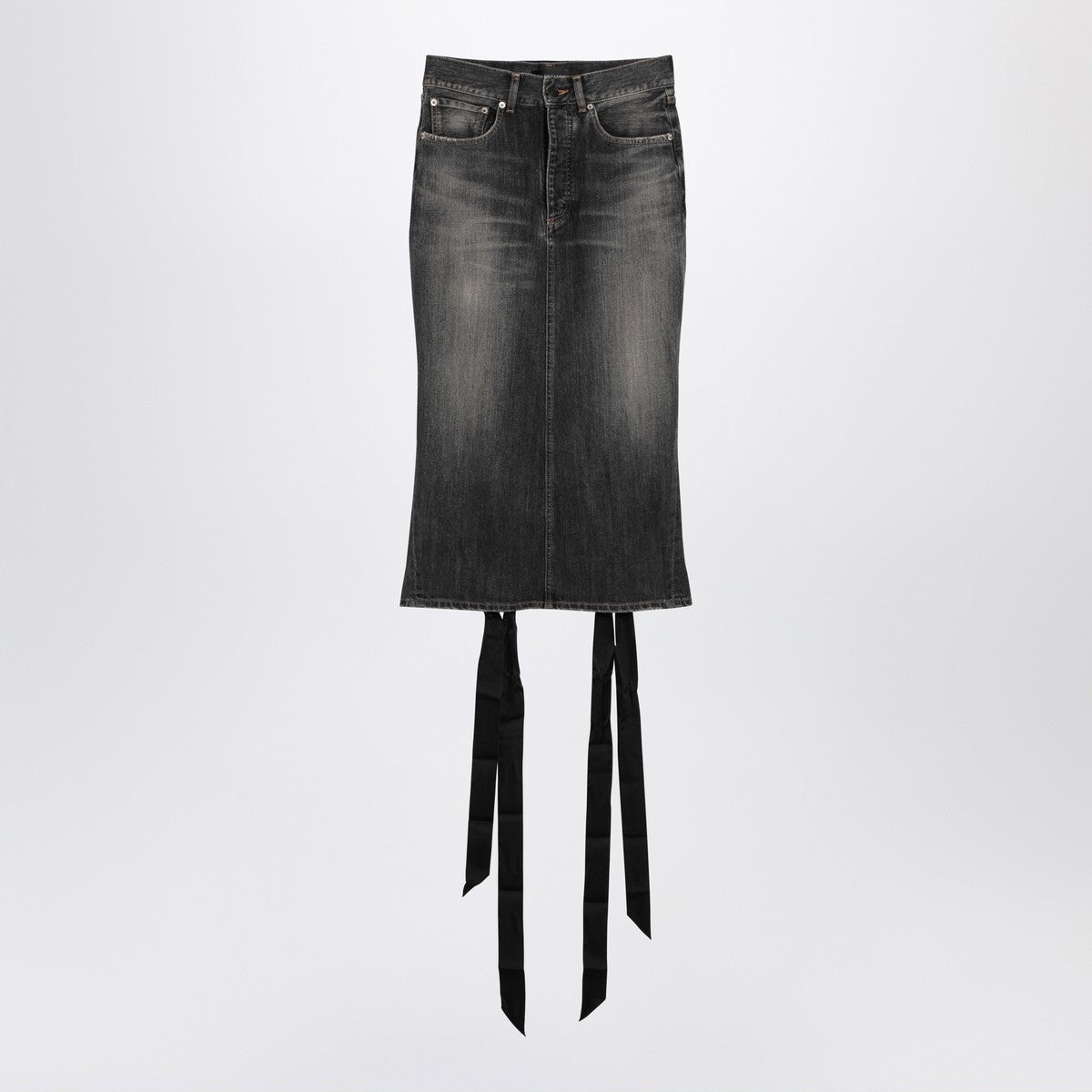 Balenciaga Smoky Grey Denim Skirt with Lace-Up Back Grey