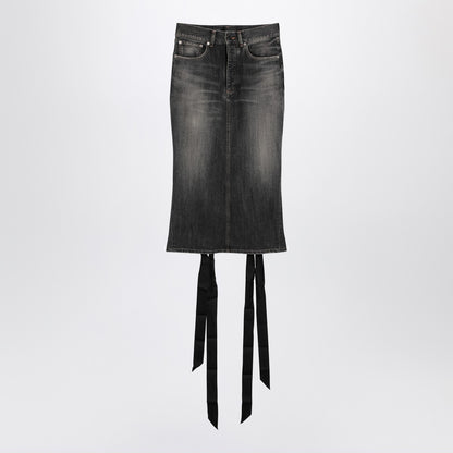 Balenciaga Smoky Grey Denim Skirt with Lace-Up Back Grey