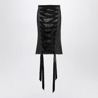 Balenciaga Smoky Grey Denim Skirt with Lace-Up Back Grey