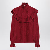 Saint Laurent Red Damask Silk Ruffled Shirt Red