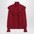 Saint Laurent Red Damask Silk Ruffled Shirt Red