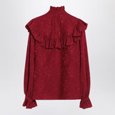 Saint Laurent Red Damask Silk Ruffled Shirt Red