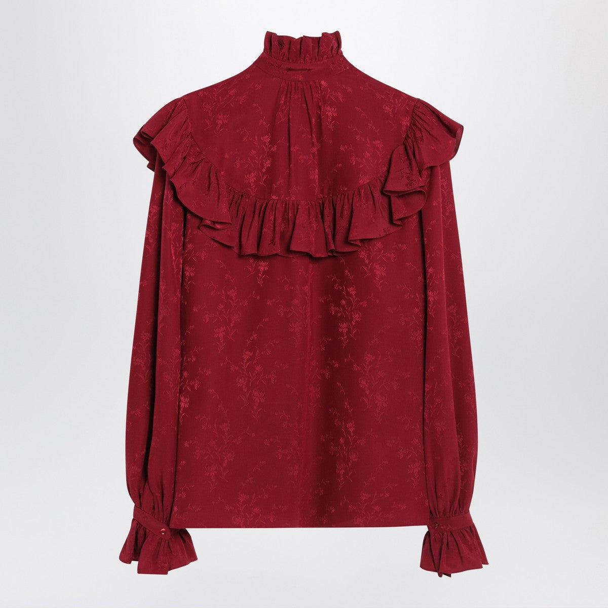Saint Laurent Red Damask Silk Ruffled Shirt Red