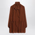 Saint Laurent Rust Silk Crepe Lavallière Dress with Tiered Skirt Brown