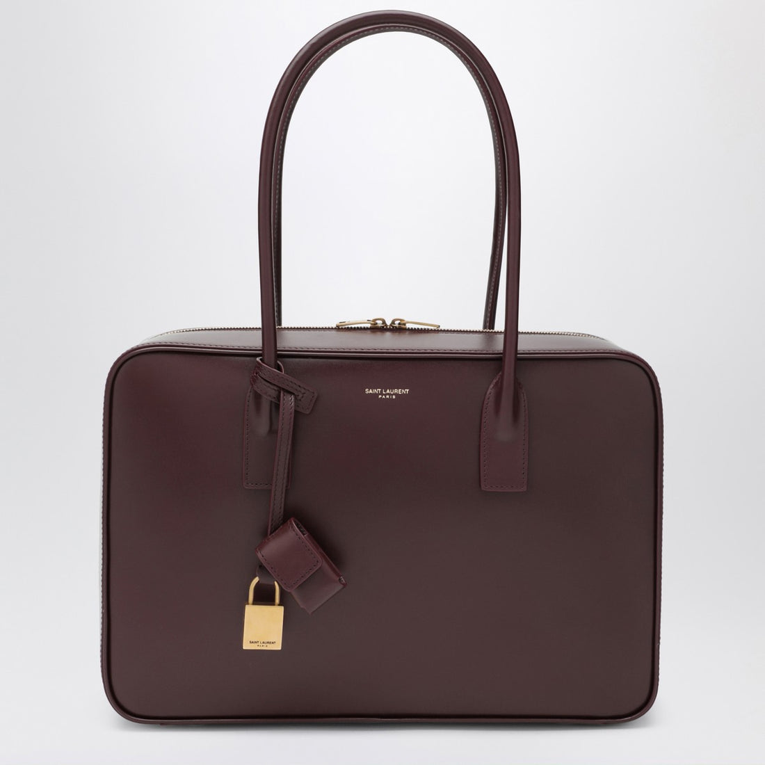 Saint Laurent Bordeaux De Jour Leather Bowling Bag Burgundy