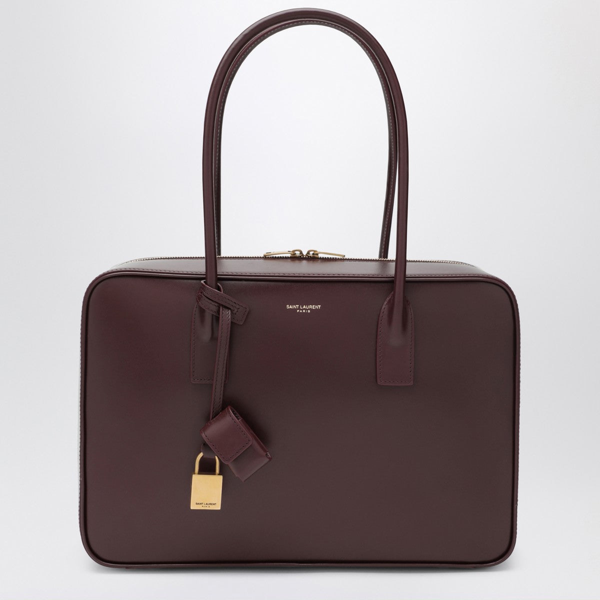 Saint Laurent Bordeaux De Jour Leather Bowling Bag Burgundy