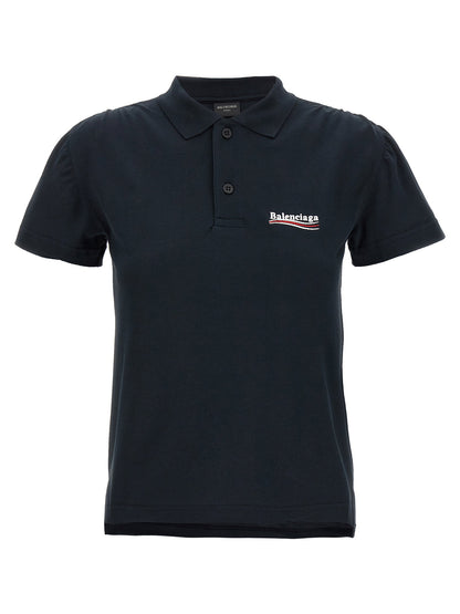 Balenciaga Logo Embroidery Polo Shirt Blue