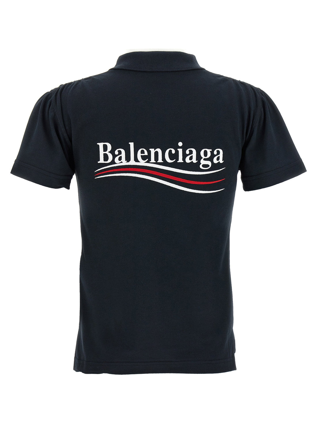 Balenciaga Logo Embroidery Polo Shirt Blue