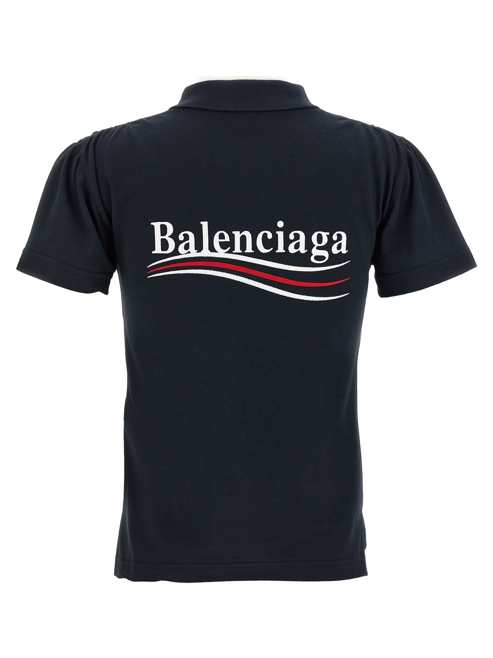 Balenciaga Logo Embroidery Polo Shirt Blue