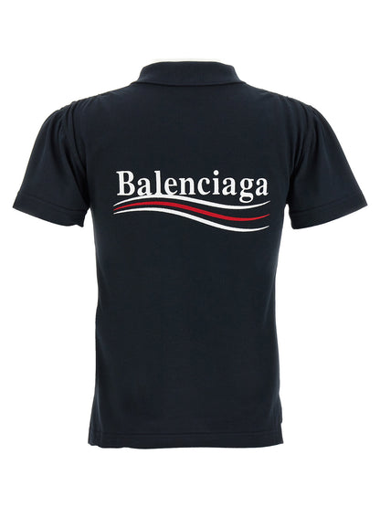 Balenciaga Logo Embroidery Polo Shirt Blue