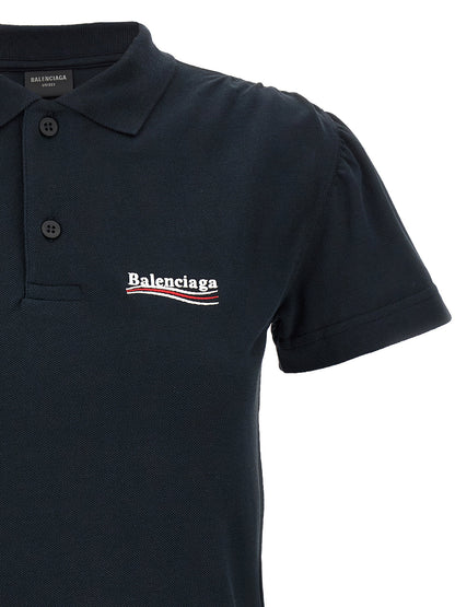 Balenciaga Logo Embroidery Polo Shirt Blue