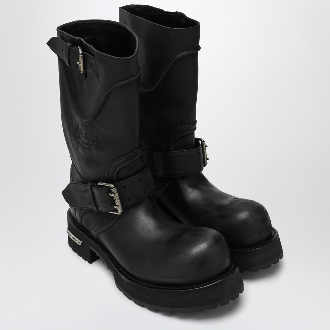 Balenciaga Venom Distressed Black Calfskin Leather Boots Black