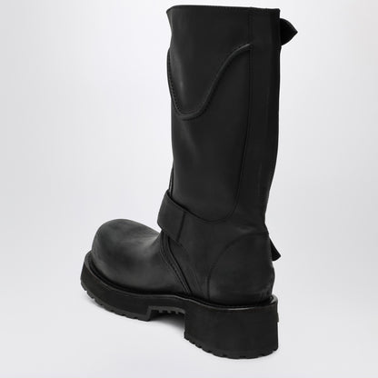 Balenciaga Venom Distressed Black Calfskin Leather Boots Black