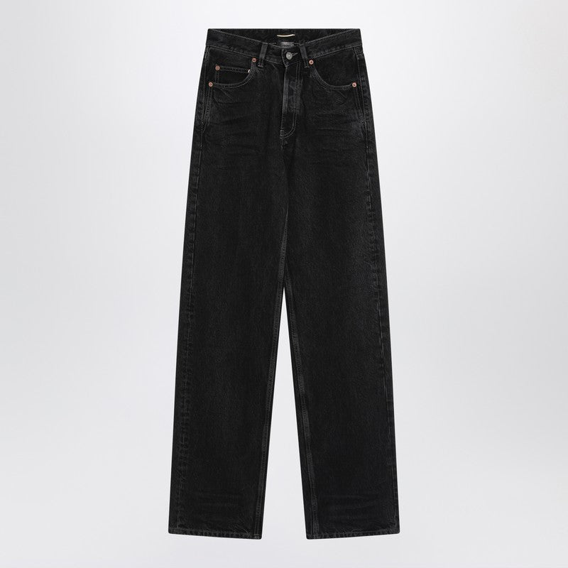 Saint Laurent High-Rise V-Waist Wide-Leg Black Jeans Black