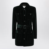 Saint Laurent Green Cotton Velvet Safari Jacket with Removable Belt Black