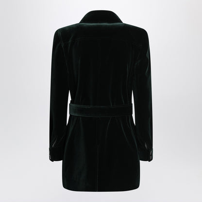 Saint Laurent Green Cotton Velvet Safari Jacket with Removable Belt Black