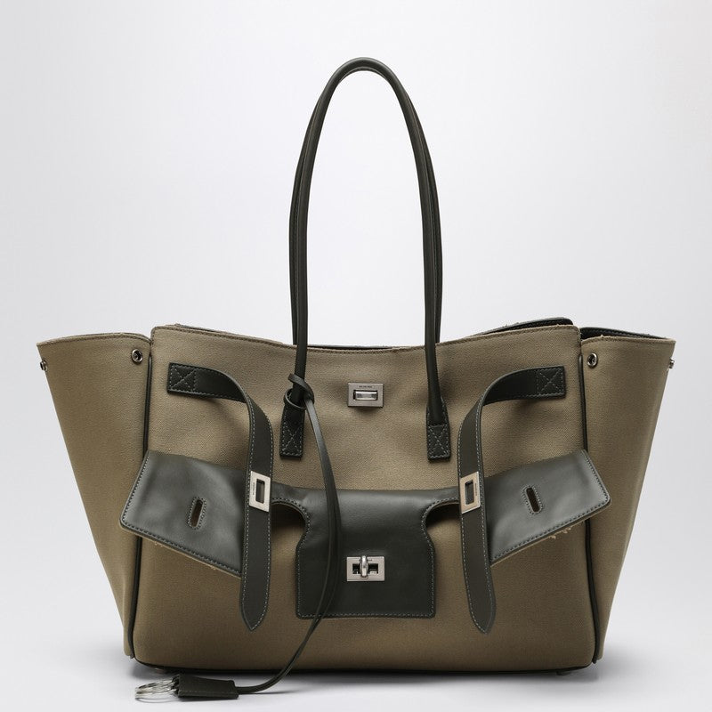 Balenciaga Carry All Bel Air Medium Khaki Canvas Bag Multicolor