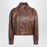 Saint Laurent Aged Leather Bomber Jacket in Brown