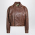 Saint Laurent Aged Leather Bomber Jacket in Brown