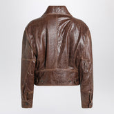 Saint Laurent Aged Leather Bomber Jacket in Brown