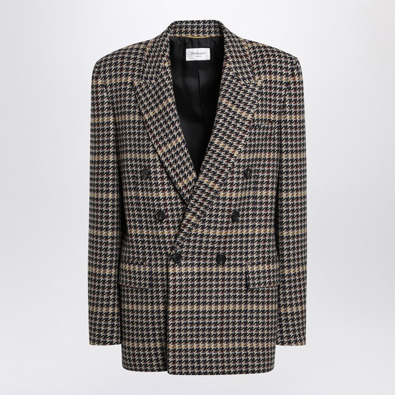 Saint Laurent Double-Breasted Checked Wool Jacket Multicolor