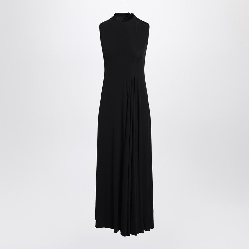 Balenciaga Black Stretch-Jersey Sleeveless Long Dress with Draped Asymmetrical Hem Black