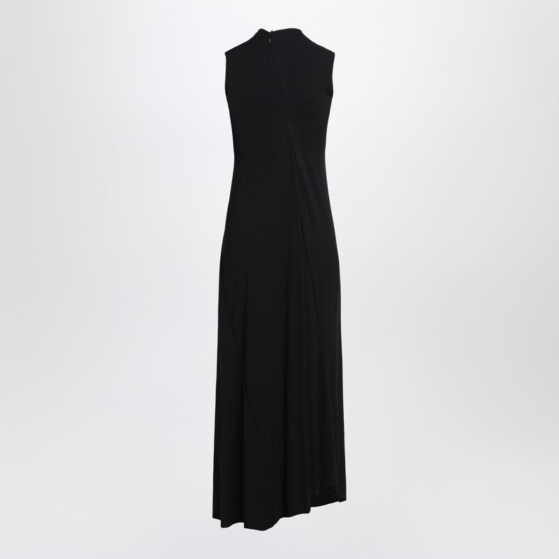 Balenciaga Black Stretch-Jersey Sleeveless Long Dress with Draped Asymmetrical Hem Black