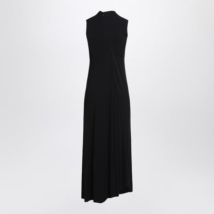 Balenciaga Black Stretch-Jersey Sleeveless Long Dress with Draped Asymmetrical Hem Black