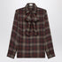 Saint Laurent Cassandre Tartan Silk Crepe Semi-Sheer Shirt Brown