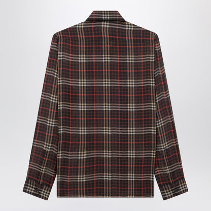 Saint Laurent Cassandre Tartan Silk Crepe Semi-Sheer Shirt Brown