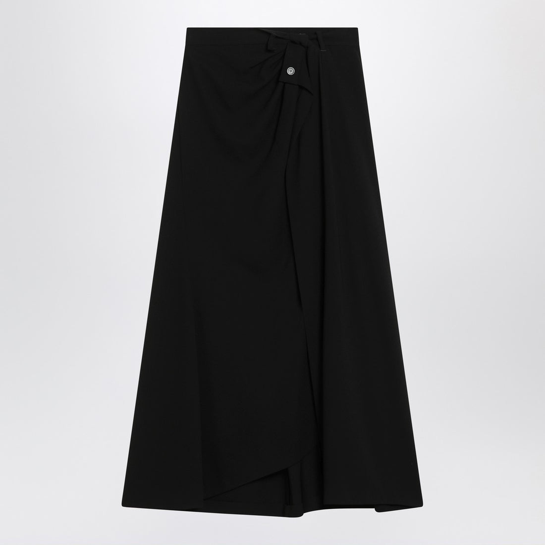 Balenciaga Draped Black Crepe Midi Skirt with Twisted Waist Detail Black