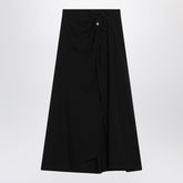 Balenciaga Draped Black Crepe Midi Skirt with Twisted Waist Detail Black