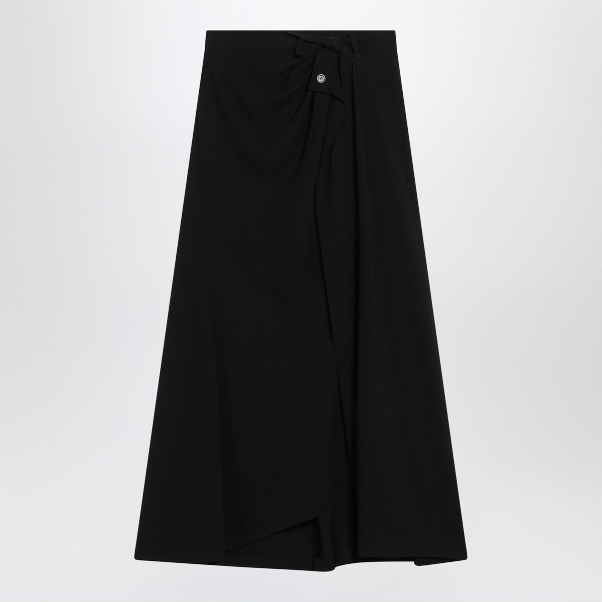 Balenciaga Draped Black Crepe Midi Skirt with Twisted Waist Detail Black