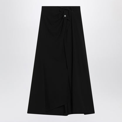 Balenciaga Draped Black Crepe Midi Skirt with Twisted Waist Detail Black