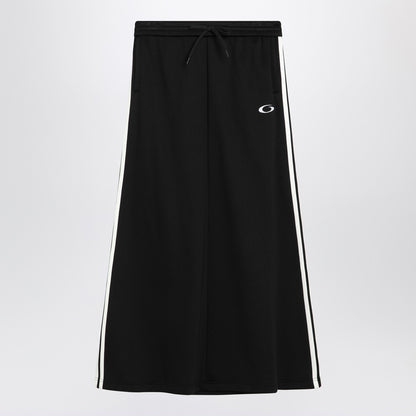Balenciaga Long Black Cotton Sports Skirt with Side Bands Black