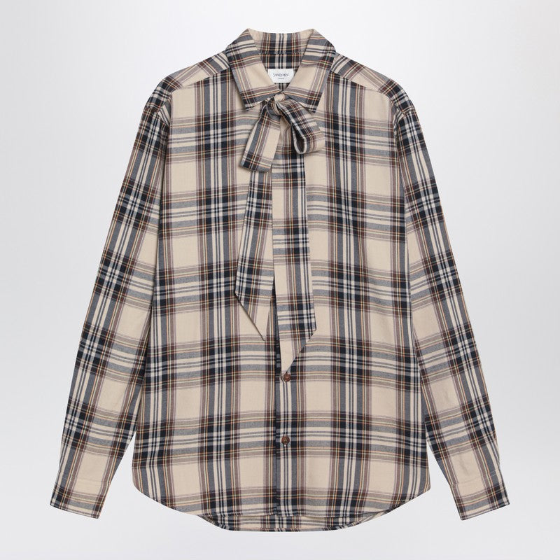 Saint Laurent Cassandre Tartan Cotton Lavallière Shirt Multicolor