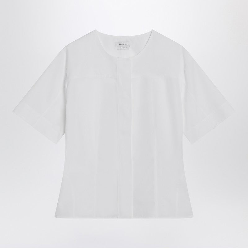 Alexander Mcqueen White Cotton Poplin Corset Shirt with Wide Short Sleeves White